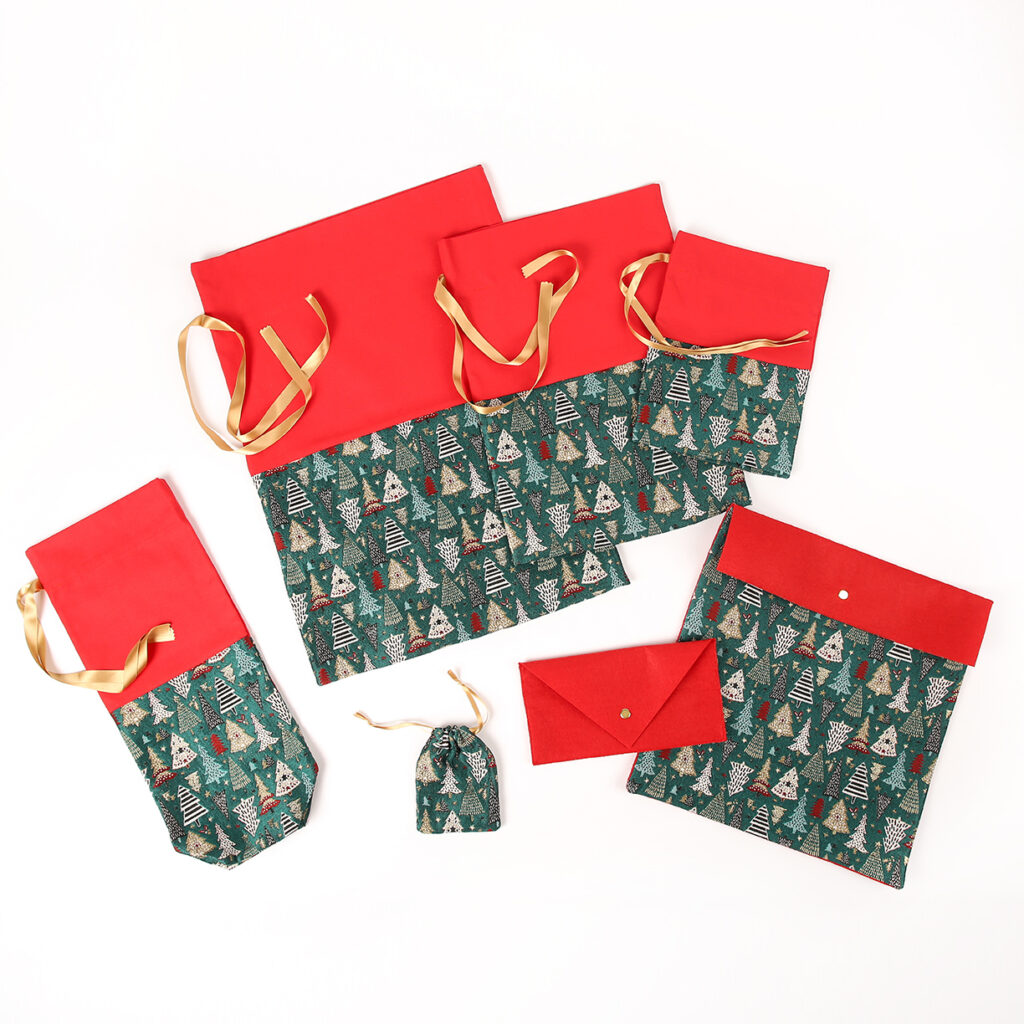 Pochettes cadeaux de Noël écologiques Anatole en tissu jacquard français, mon sapin durable