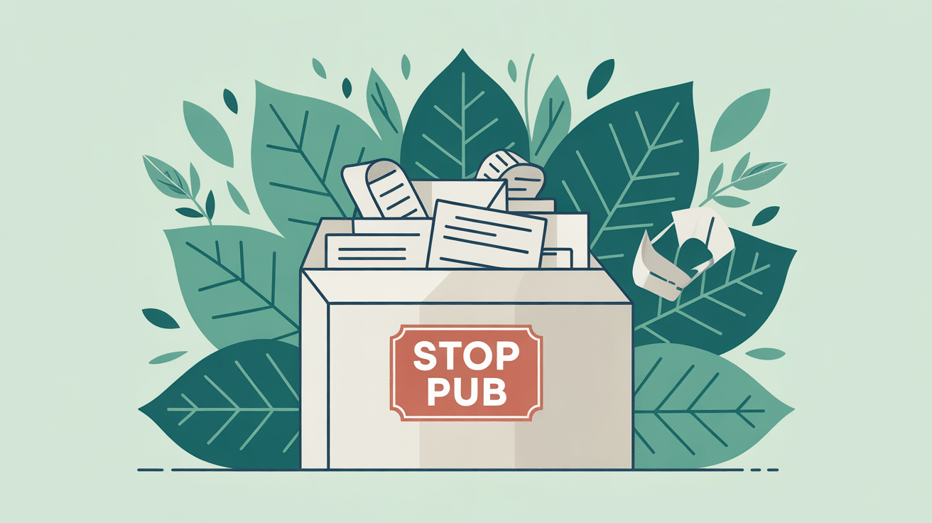 Boite aux lettres avec autocollant stop pub et fond ecologique