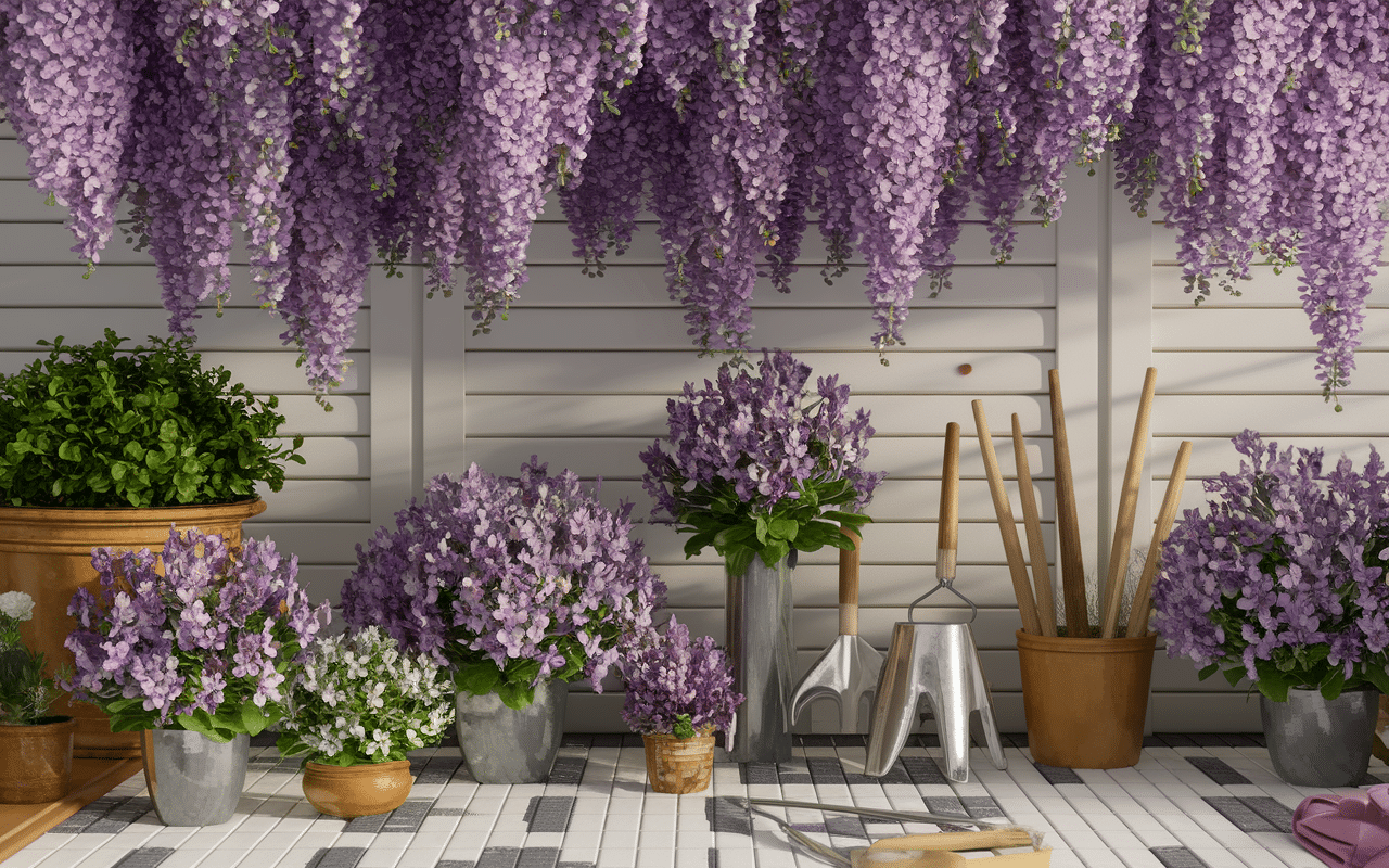 jardin avec fruit en s sureau noir et outils de jardinage