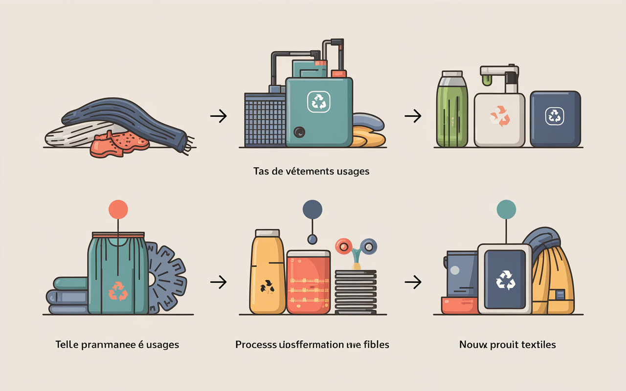 flux étapes tri transformation nouveaux produits textiles