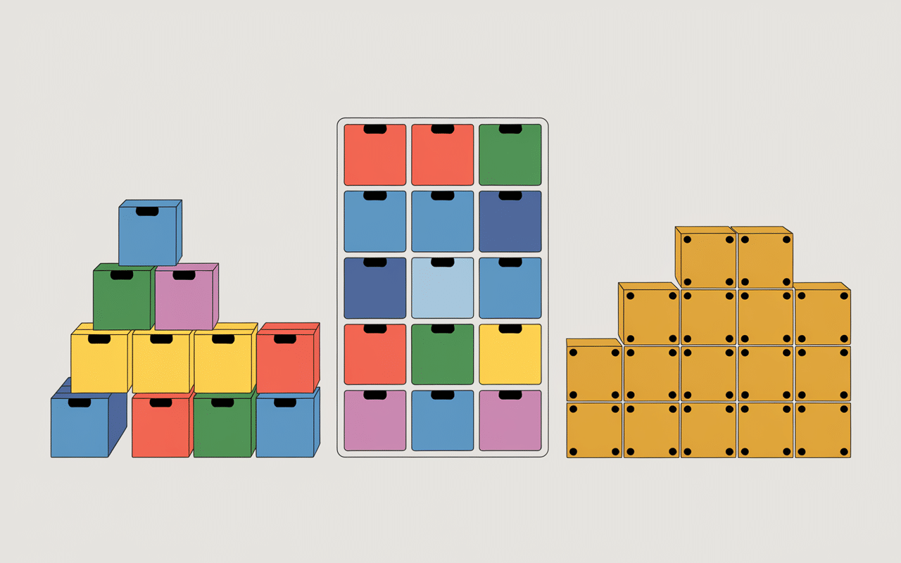 Illustration des différents types de bac de tri individuels et modulaires