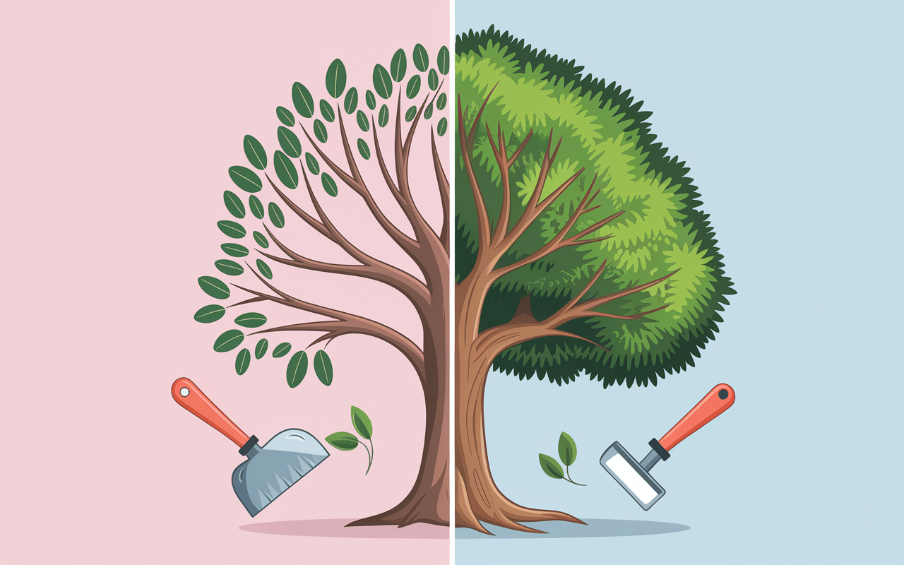 différence élague et taille arbre coupe nette outils