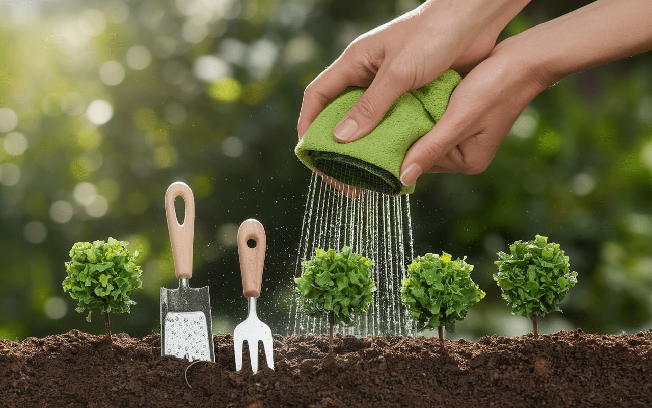 mains nettoyant feuilles plantes salle de bain