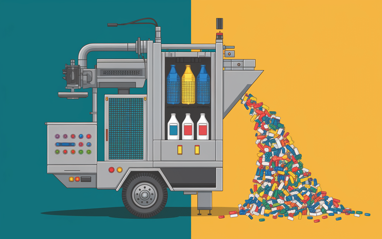 machine recyclage bouteille plastique vue coupe mecanisme interne