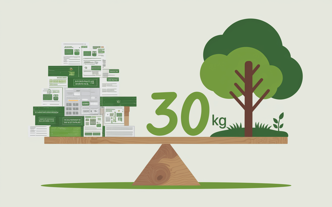 Balance avec papiers publicitaires vs arbres verts stop pub