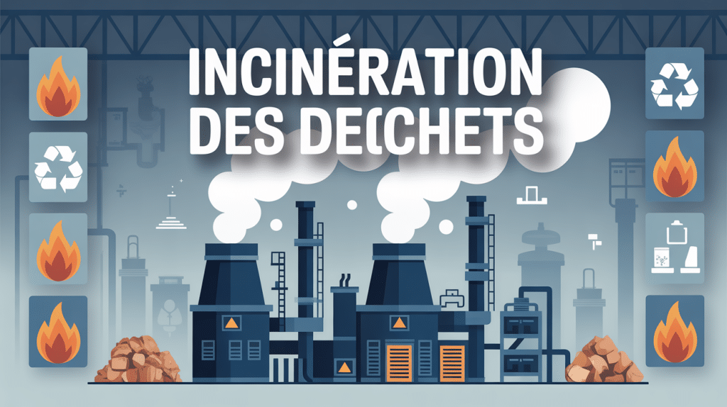 Usine d incinération des déchets moderne avec cheminées et symboles de recyclage