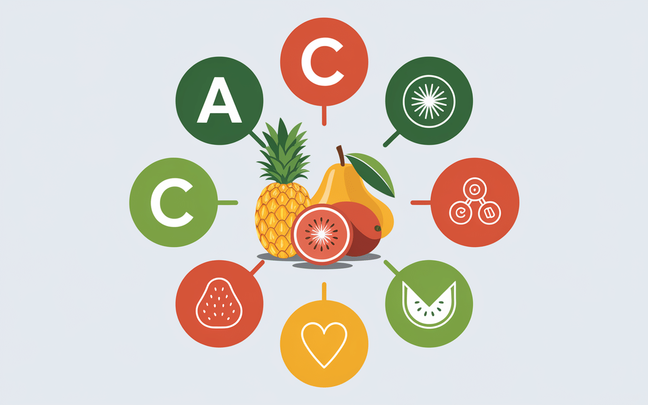 infographie vitamines et nutriments fruits en z tropicaux