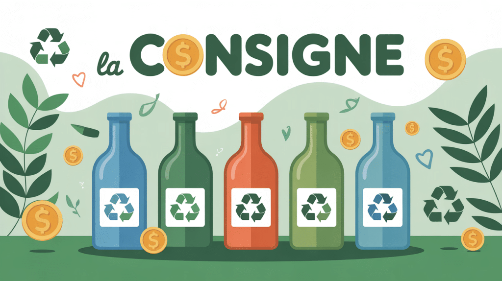 Illustration contemporaine de la consigne avec bouteilles et recyclage