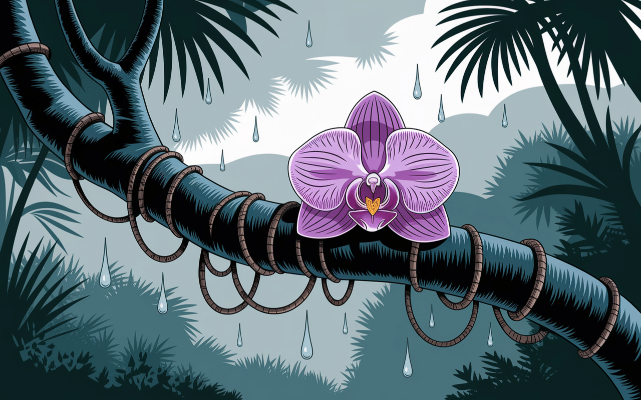 orchidee epiphyte avec racines charnues captant humidite pour arrosage
