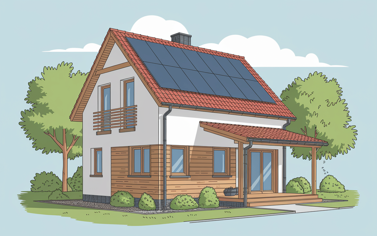 Coupe transversale org habitats durables montrant isolation et panneaux solaires