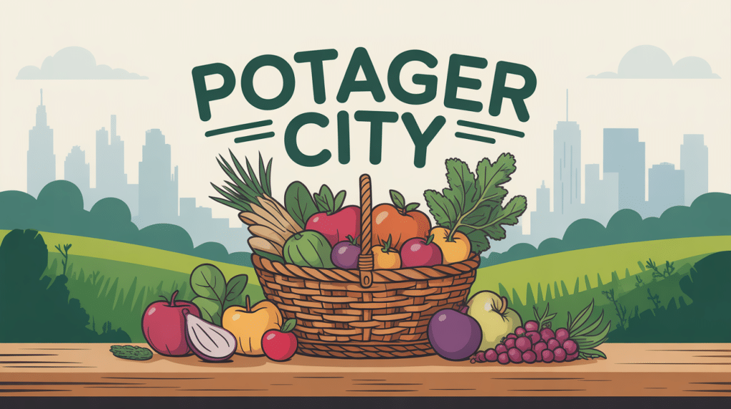 illustration panier osier fruits legumes potager city