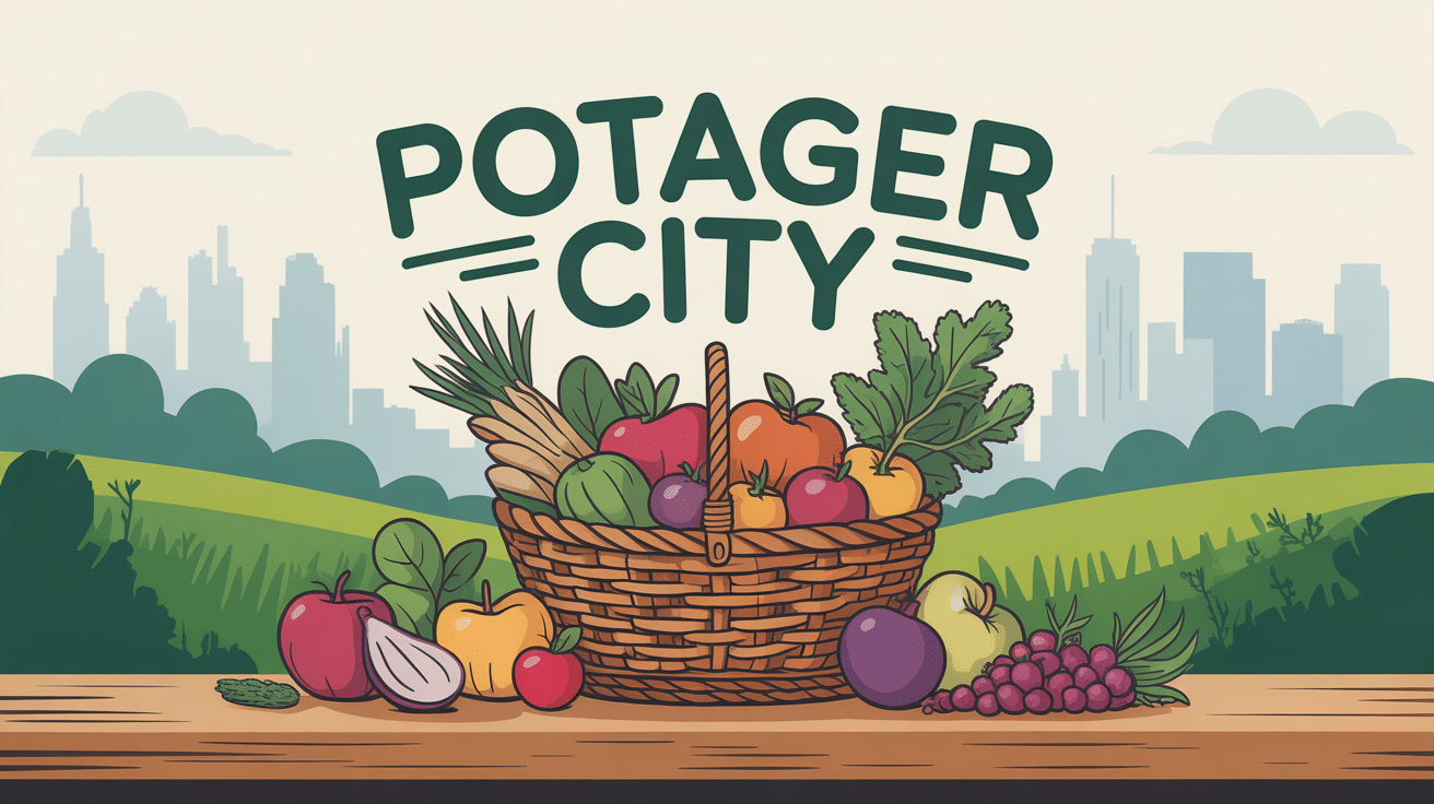 illustration panier osier fruits legumes potager city