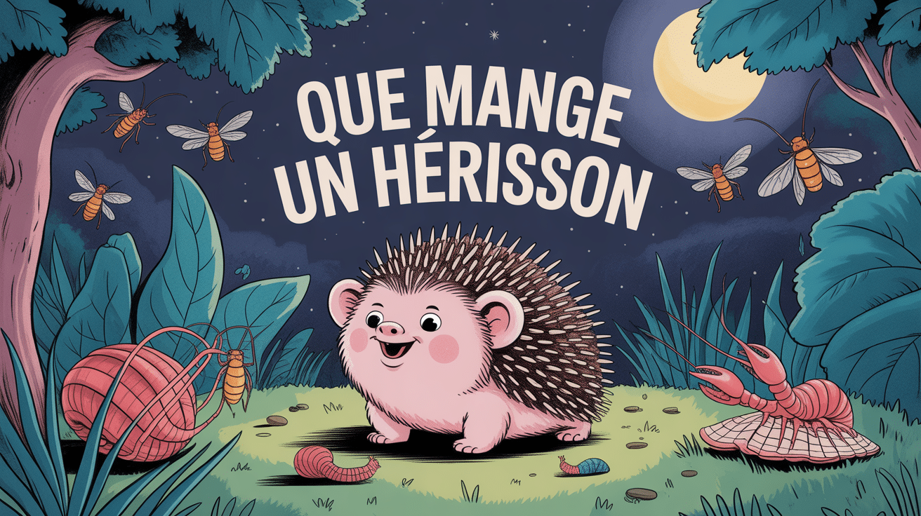 Illustration d'un hérisson mangeant dans un jardin la nuit