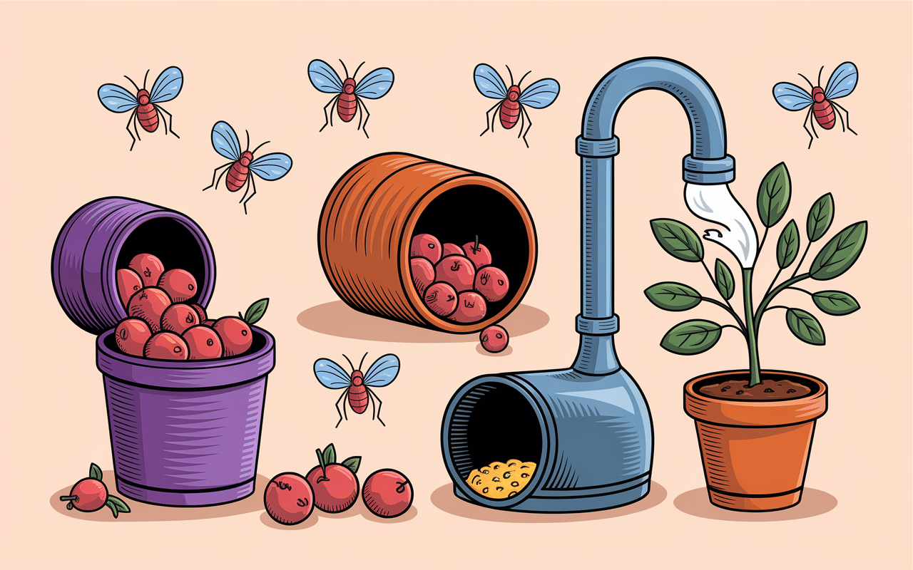 Illustration sources attraction moucherons fruits poubelle canalisation plantes pour se debarrasser des moucherons