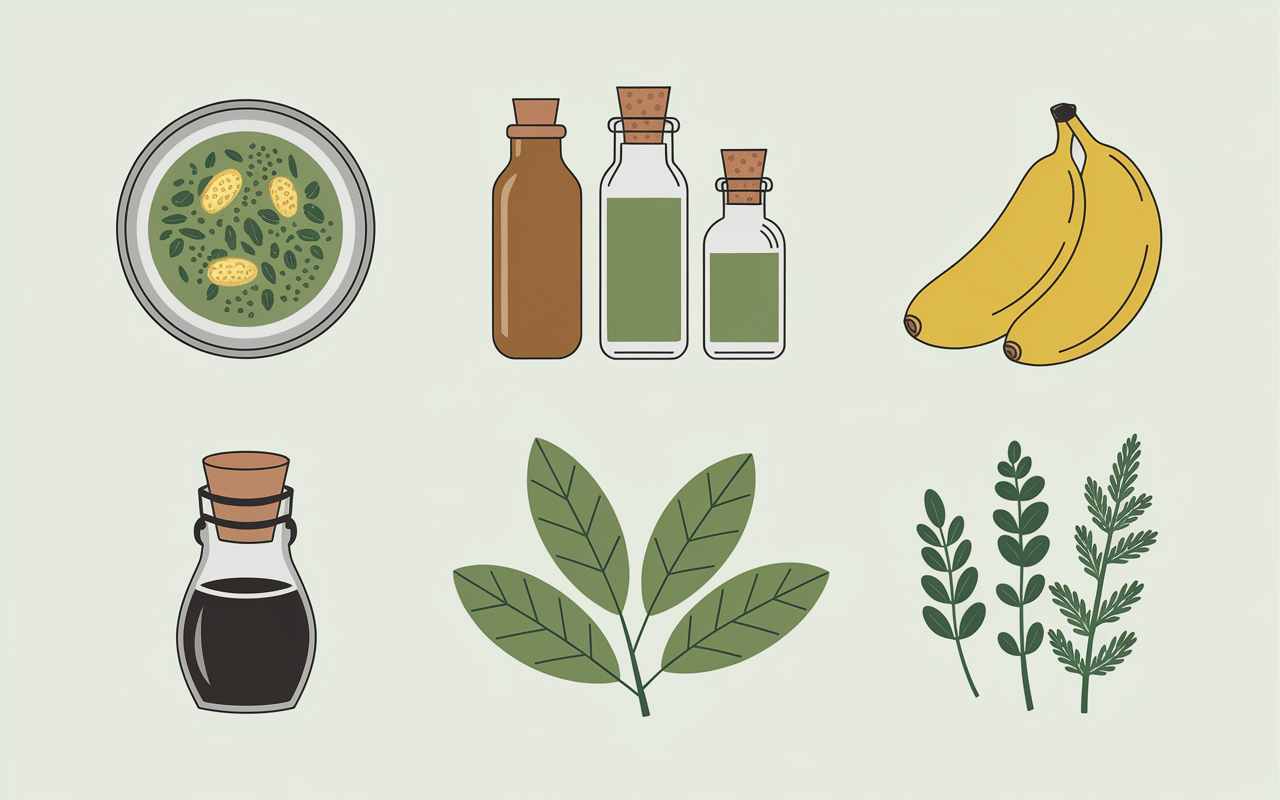 Illustration remedes naturels pour se debarrasser des moucherons avec vinaigre huiles essentielles banane marc de cafe