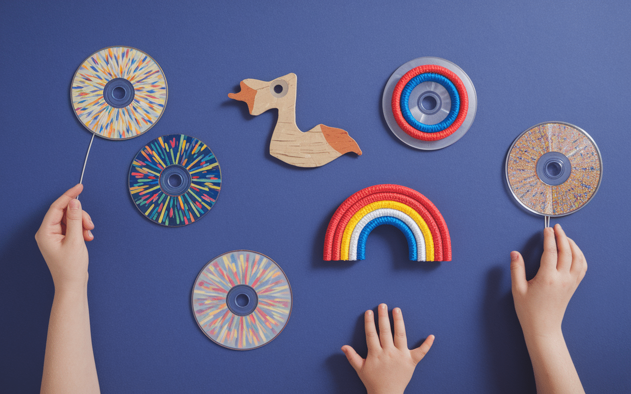 CD en objets créatifs mains enfants