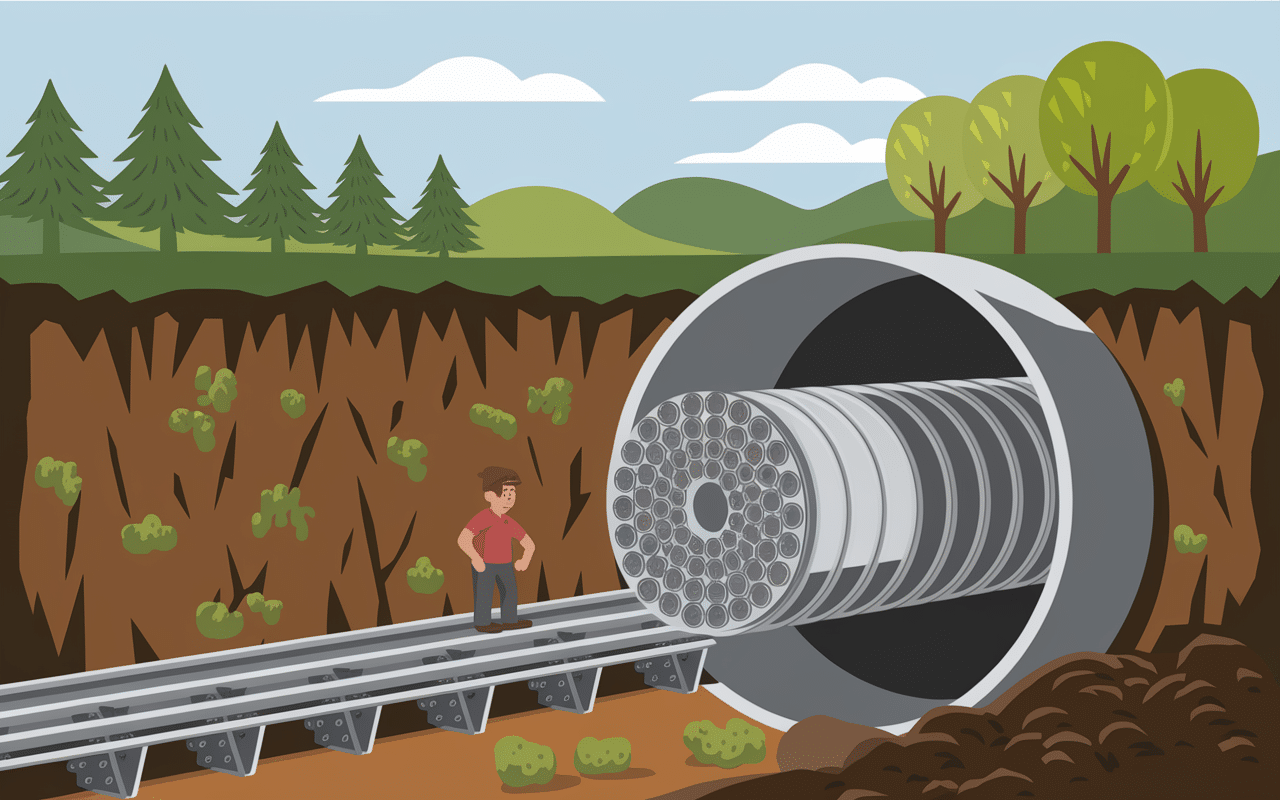 Schéma canetaupe dans tunnel souterrain