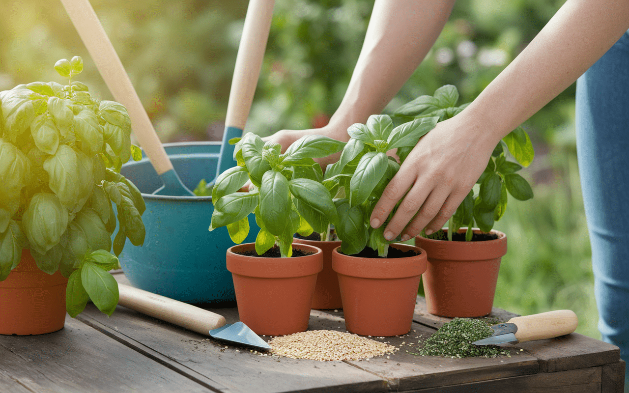 Plantation basilic thaï en pots
