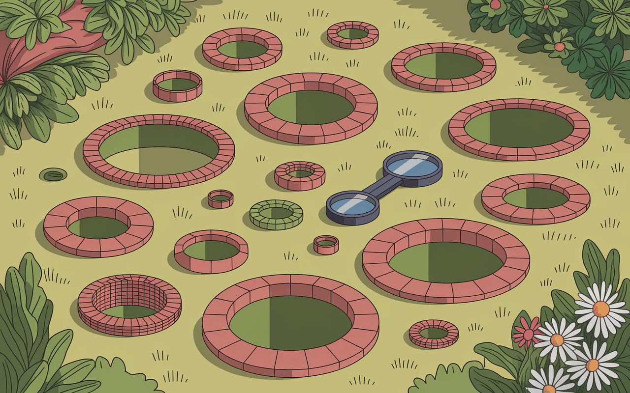 Gros plan trous variés jardin avec loupe