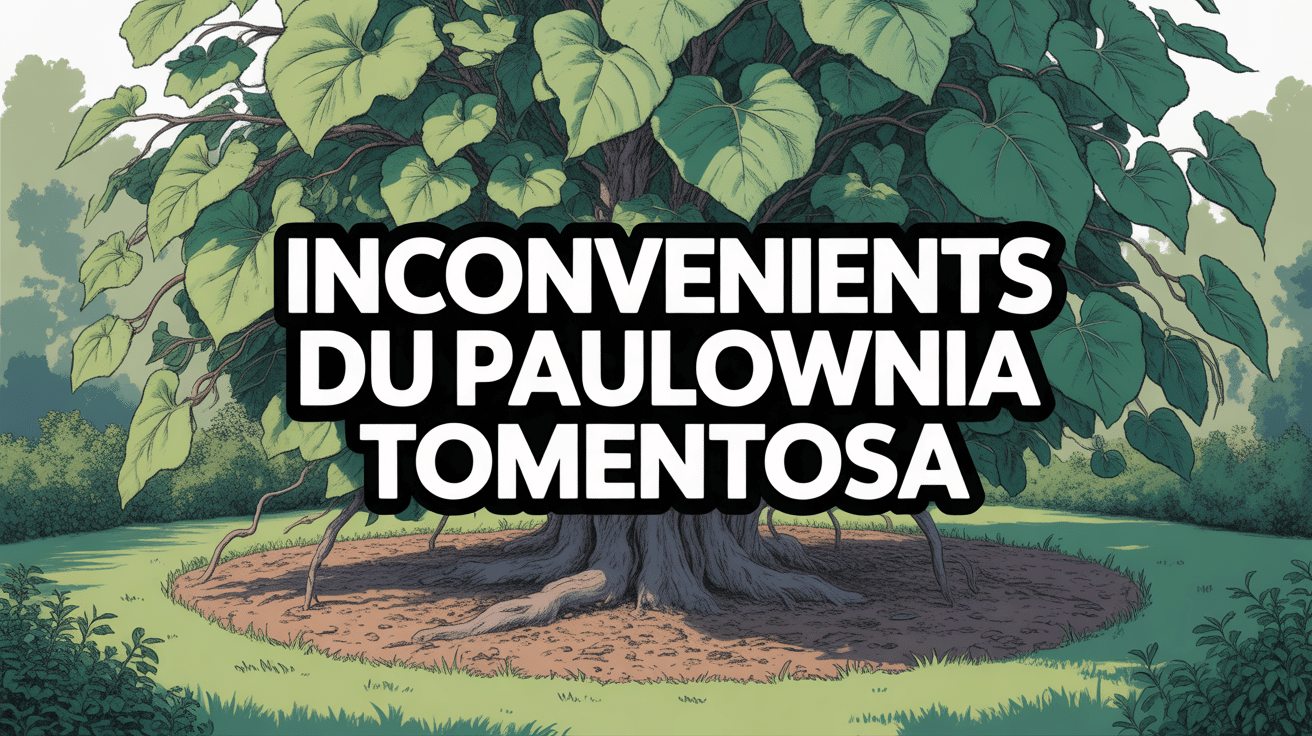 Arbre imposant de Paulownia tomentosa avec racines dérangeantes et branches cassées