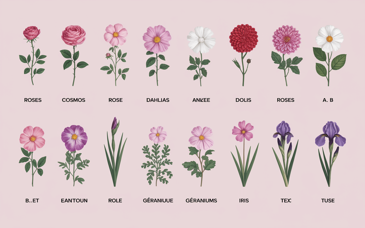 Tableau de fleurs organisées alphabétiquement