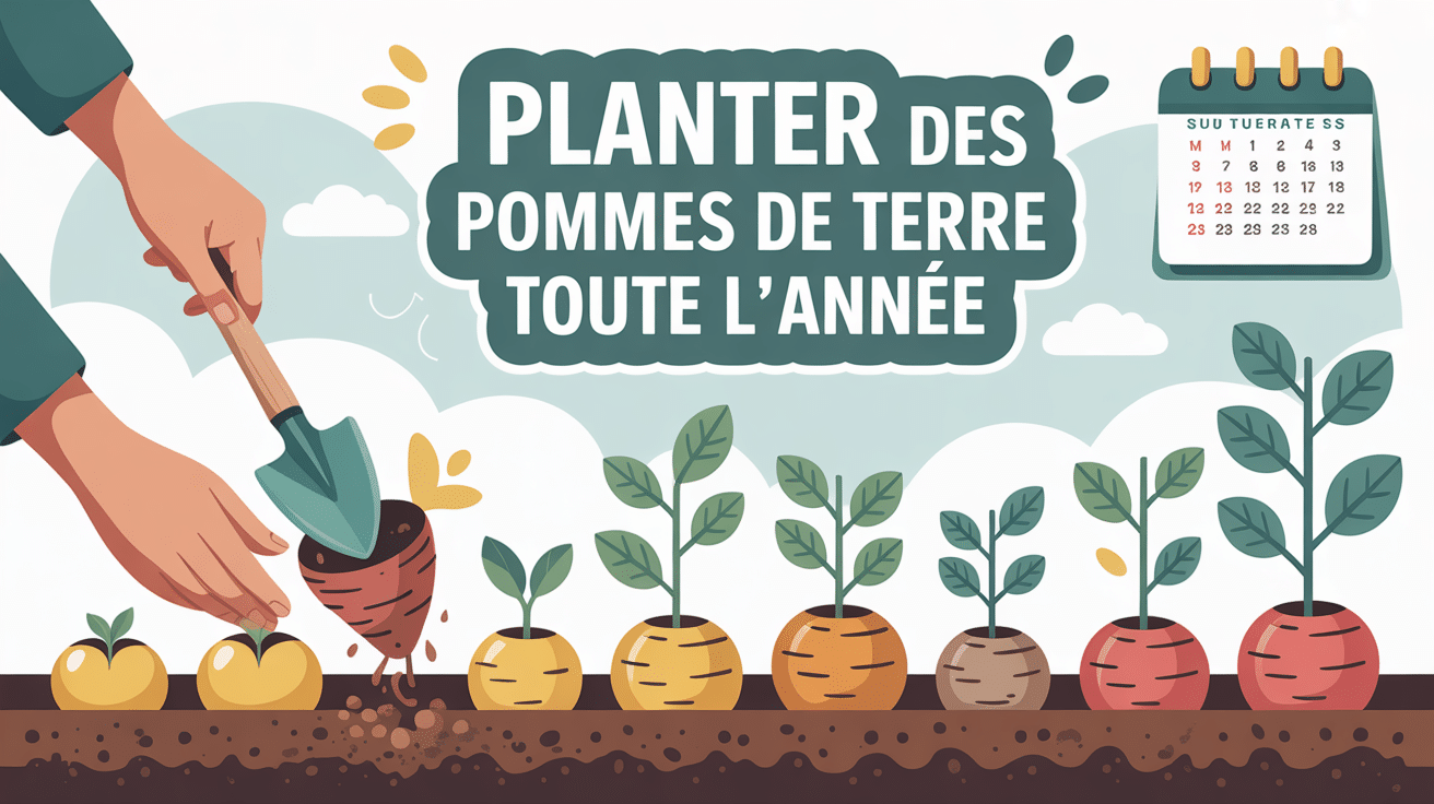 Illustration stylisée de plantation de pommes de terre sur l'année