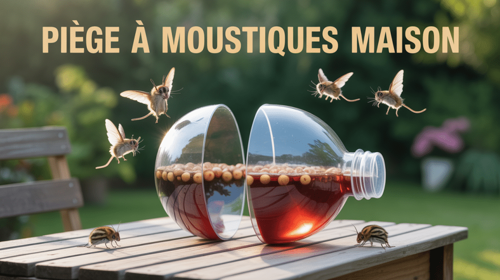 Piège à moustiques maison avec bouteille et liquide fermenté