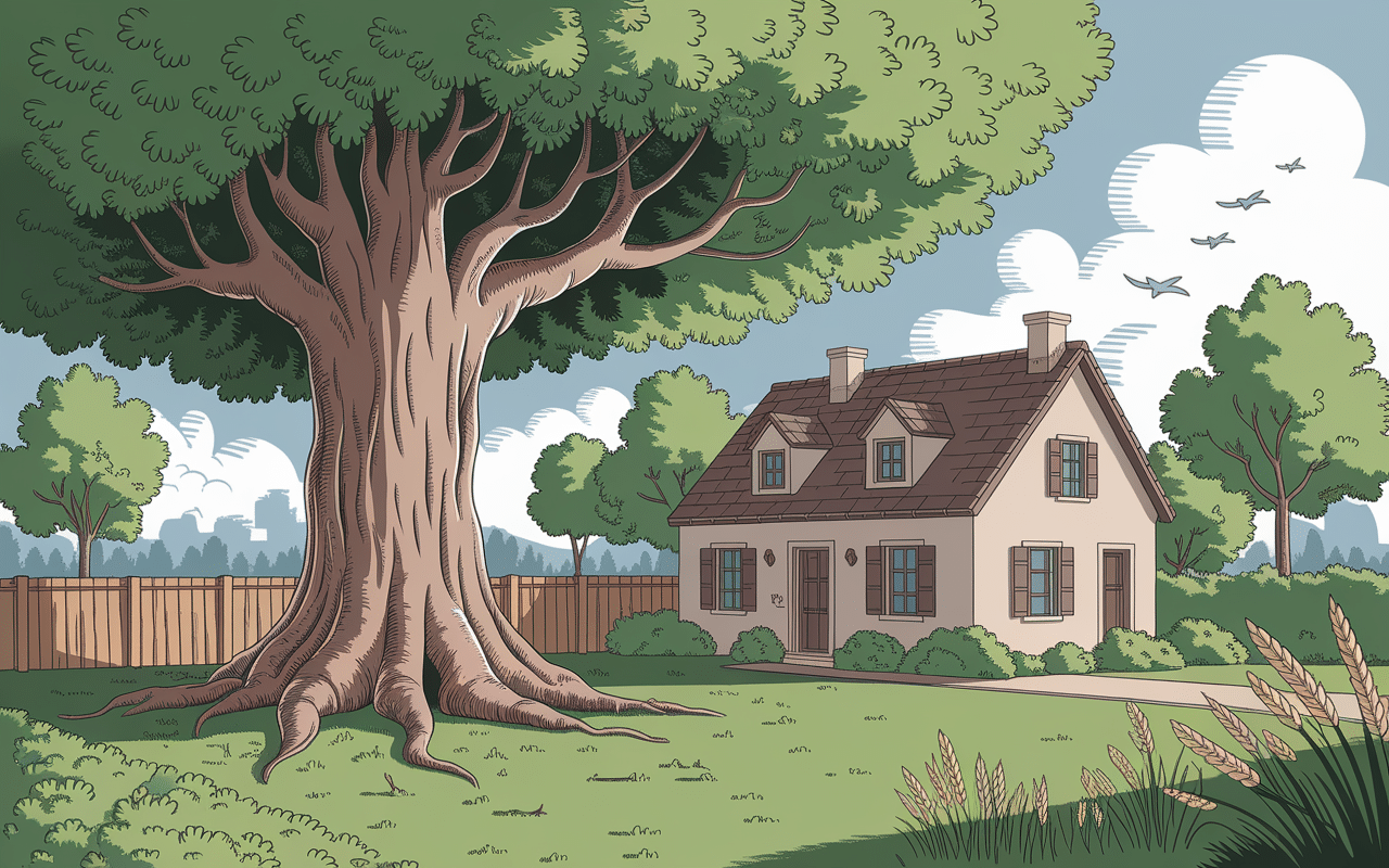 Paulownia tomentosa géant envahissant un jardin avec racines agressives