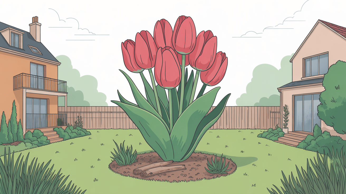 Tulipier de Virginie disproportionné dans un jardin résidentiel