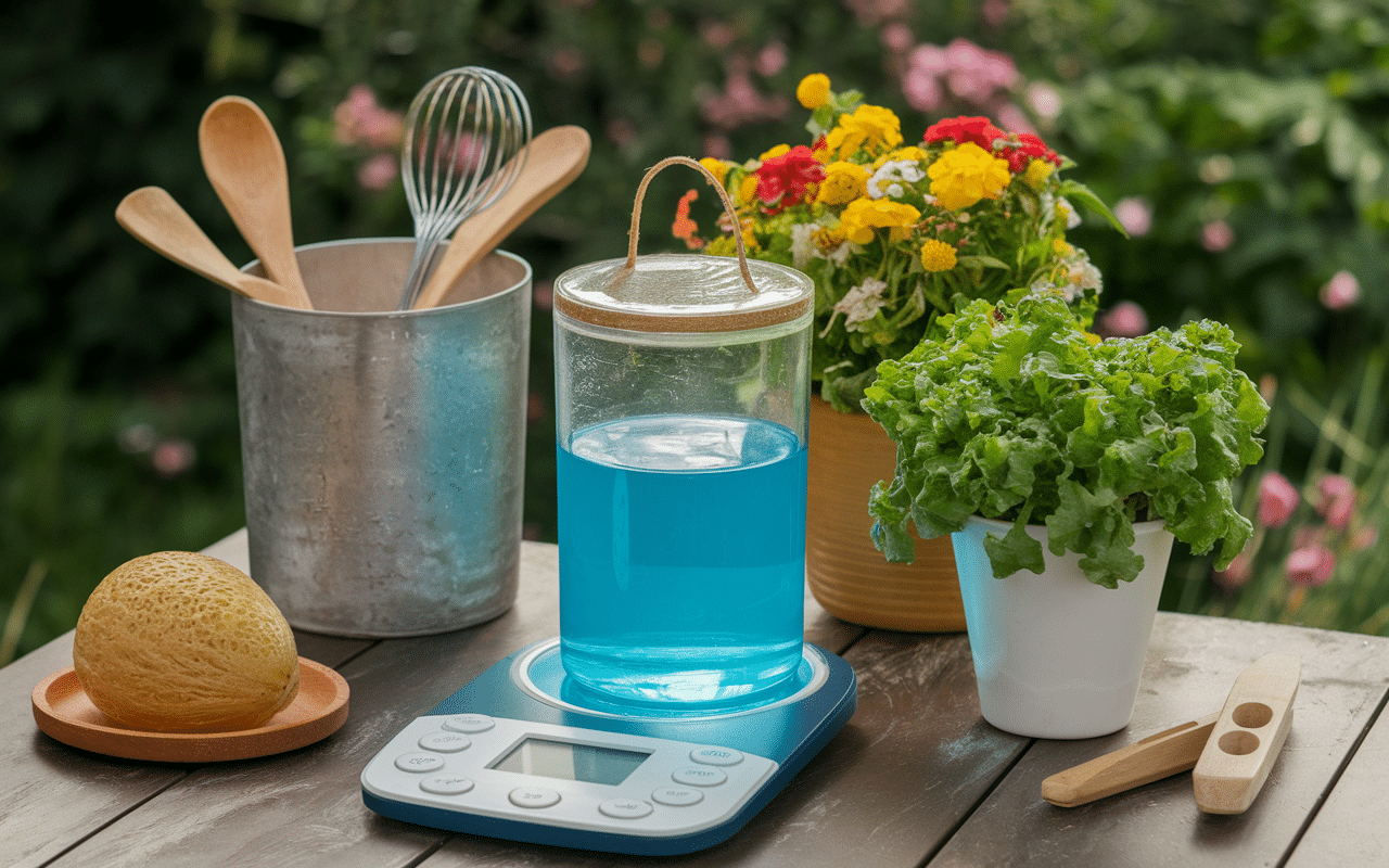Préparation sulfate de cuivre avec balance et pulvérisateur
