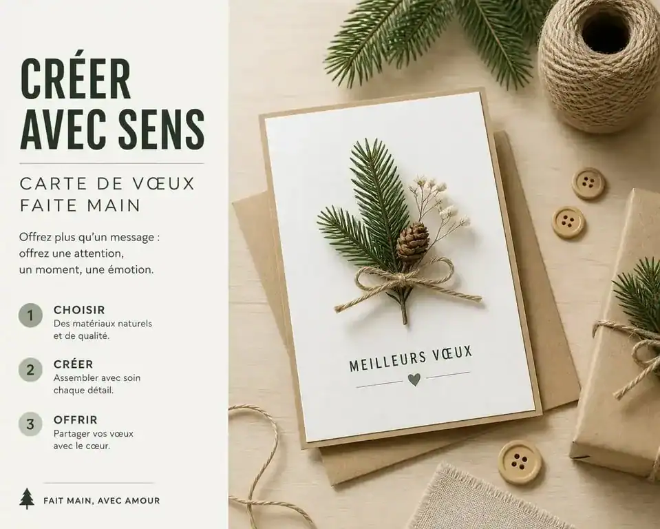 Carte de vœux maison facile réalisée avec des matériaux de récupération et éléments naturels