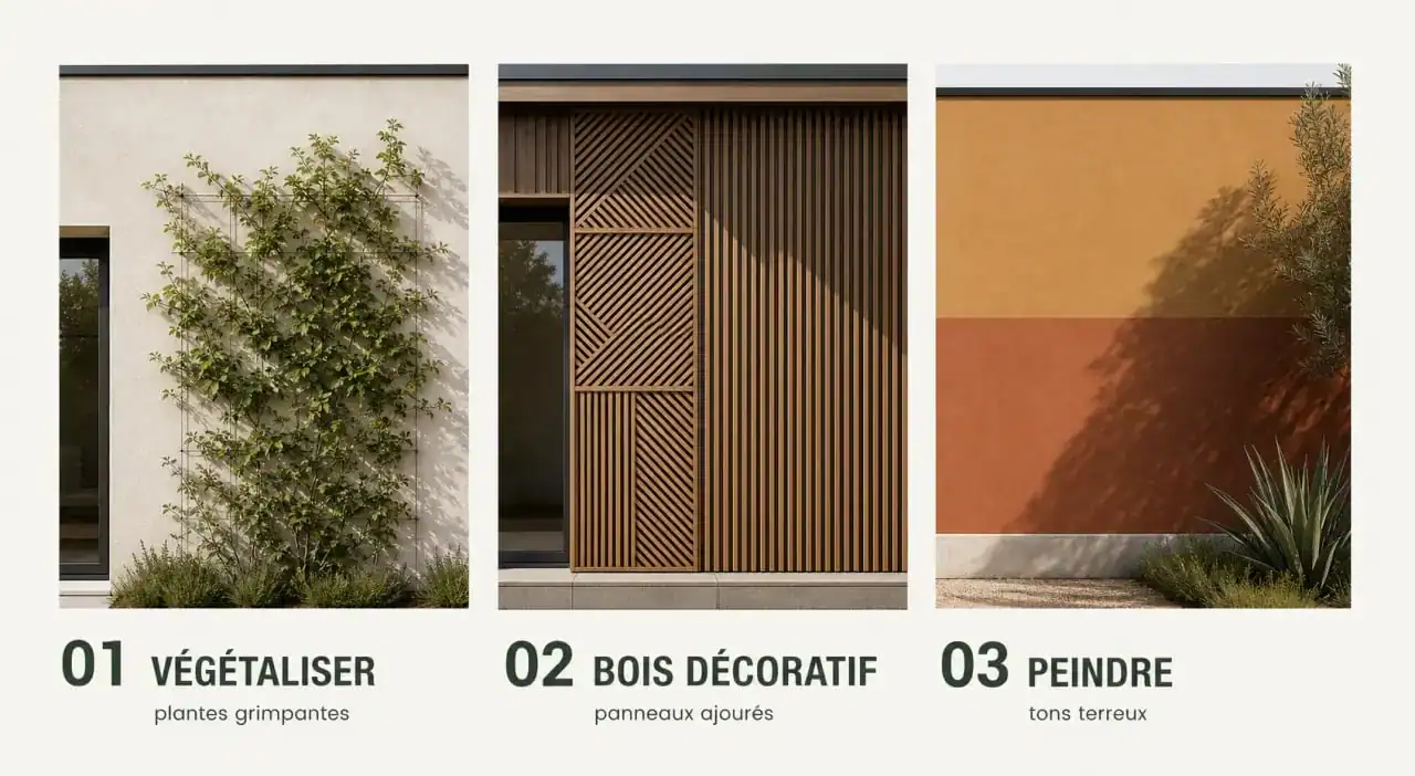 Idées pour cacher un mur extérieur : végétalisation, panneaux bois et peinture