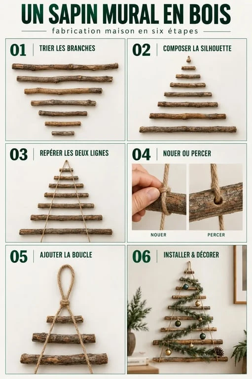Étapes pour fabriquer un sapin en bois fait maison mural