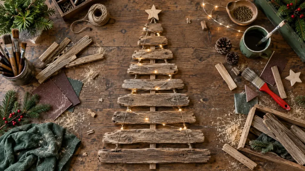 Un sapin en bois fait maison, mural pour gagner de la place ou sur pied pour décorer autrement